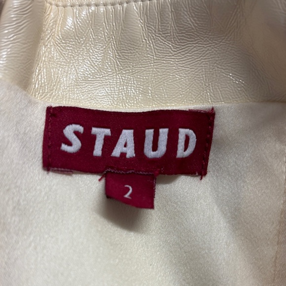 Staud Abstract Midi Swing Dress Faux Leather Cream Yellow Size 2 - Picture 6 of 8